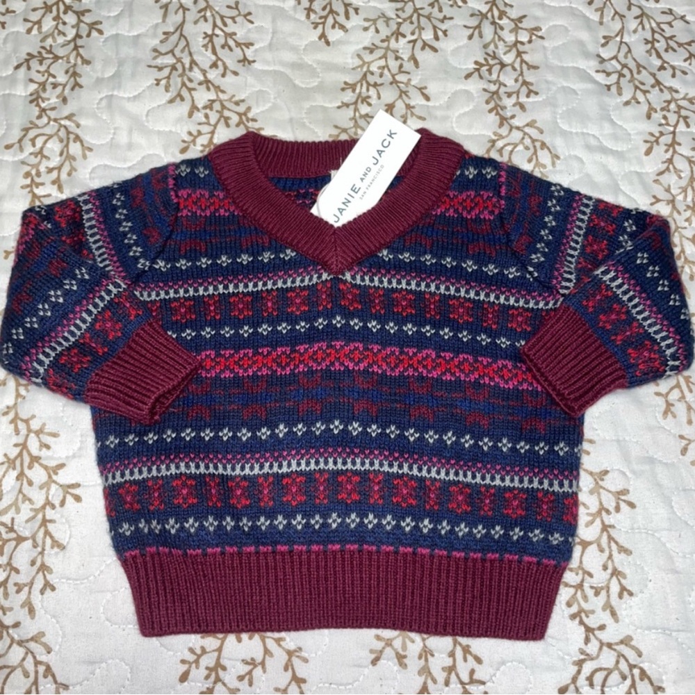 NWT Janie and Jack holiday Christmas warm thick knit striped sweater 3-6 months